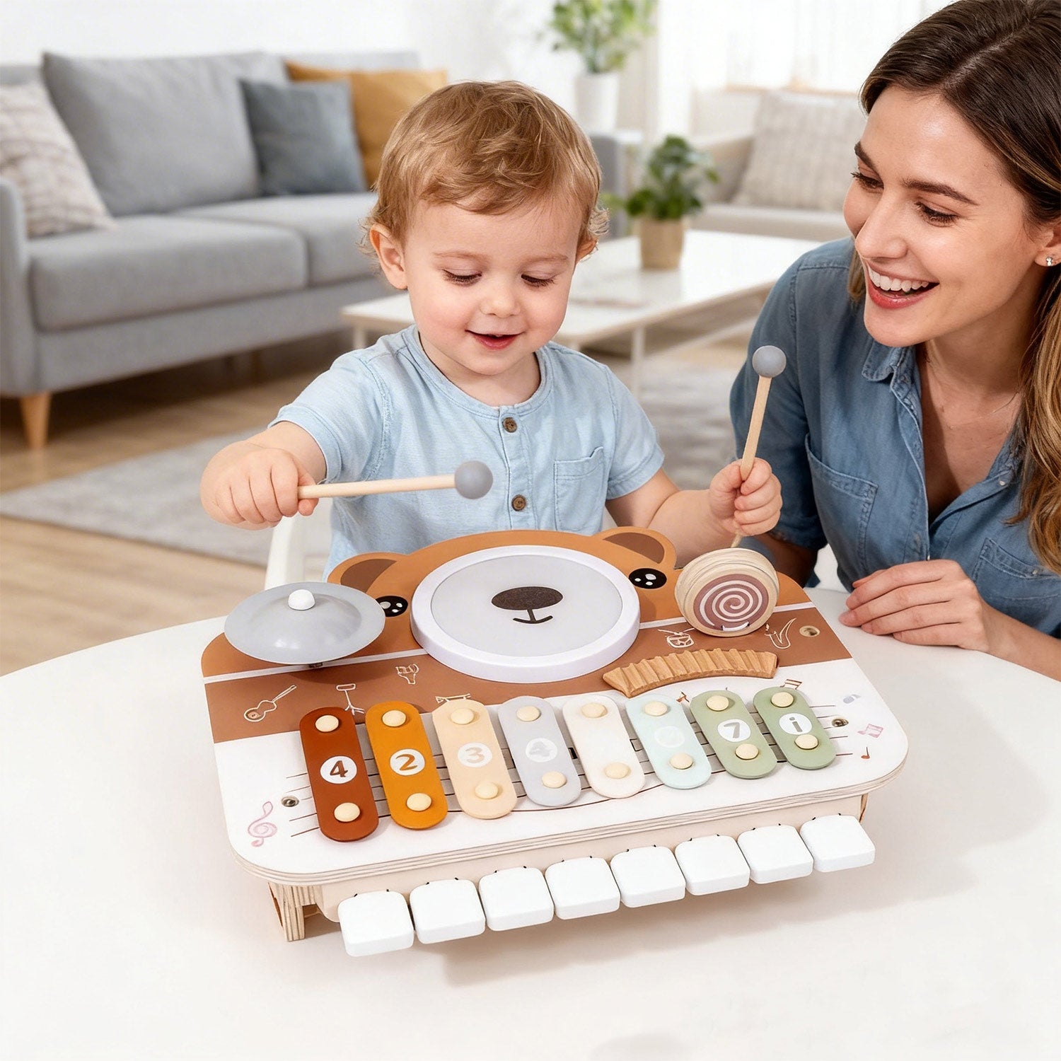 Kinder Xylophon & Klavier 6-in-1 aus Holz – Musikset für musikalische