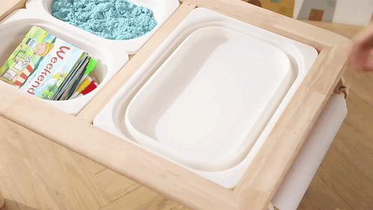 Montessori Kindertisch aus Gummibaumholz mit ruhiger natürlicher Holzoptik