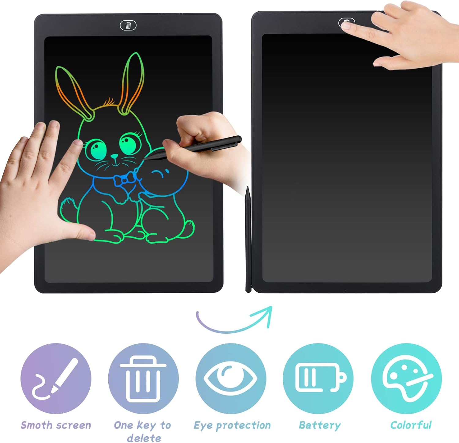Farbenfrohes 15 Zoll LCD Schreibtafel für Kinder und Erwachsene, elektronisches Zeichenbrett mit Stylus
