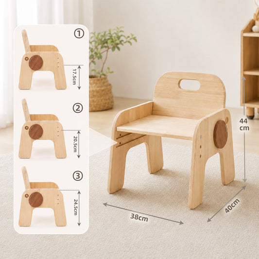 Höhenverstellbarer Kinderhocker aus Holz in Naturfarbe für das Kinderzimmer