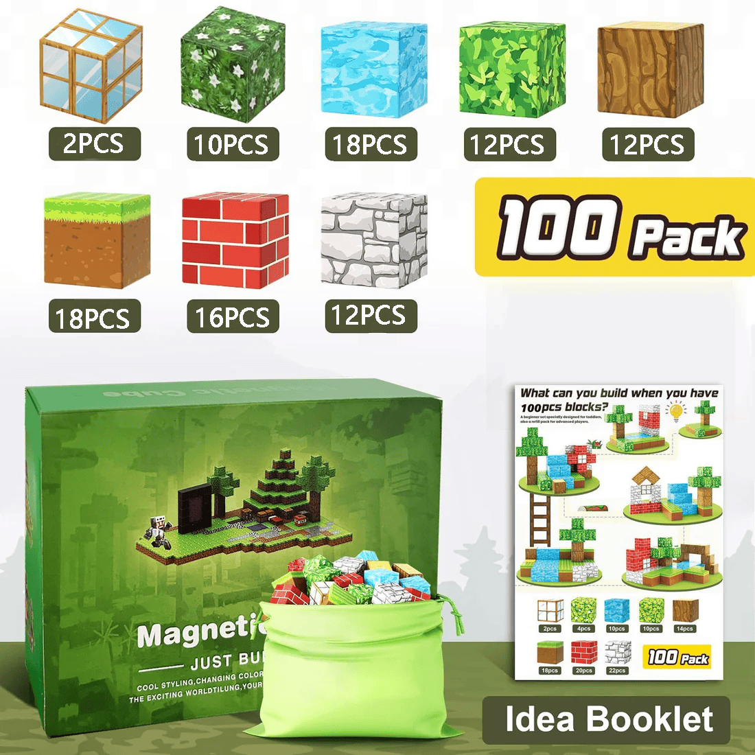 Montessori Magnetische Bausteine – Kreatives Magnetspielzeug für kleine Baumeister & Minecraft-Fans