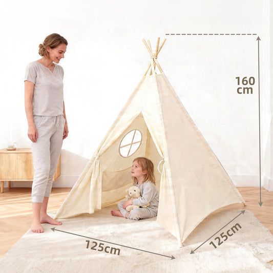 Beiges Kinderzelt als gemütliche Leseecke im Innenbereich