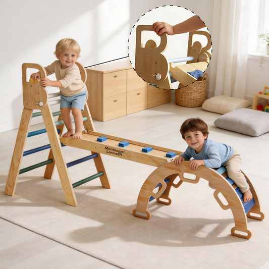 Montessori Klimset Hout – Opvouwbare Driehoek & Booghelling