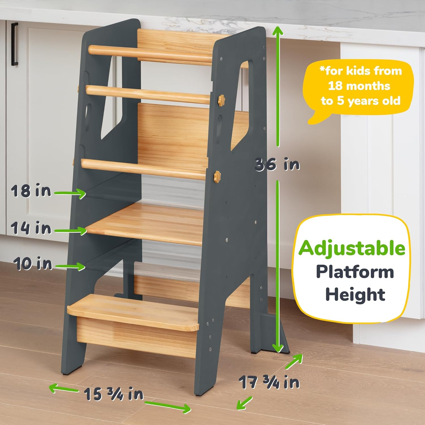 Montessori Learning Tower Solid Wood Classic – Gray
