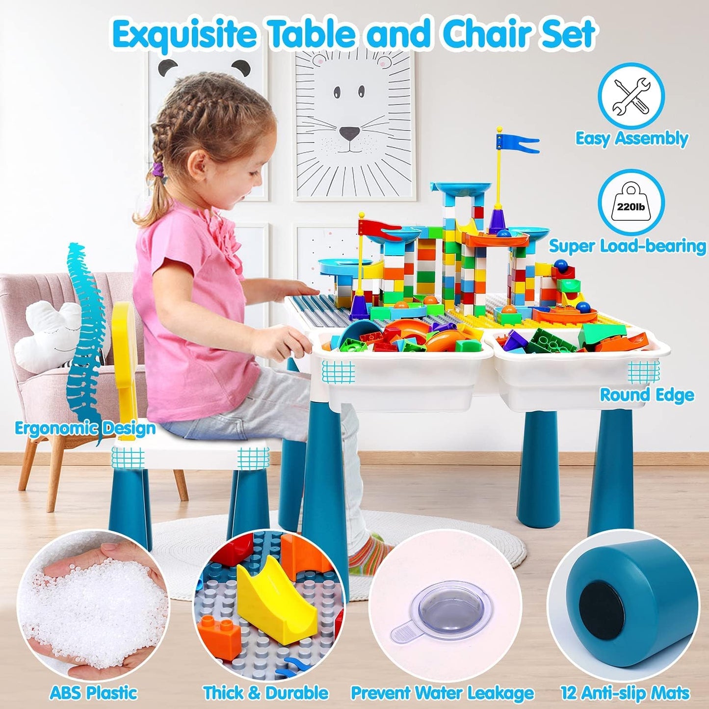 5-in-1 Montessori Bautisch – Sand-/Wassertisch & Ordnung