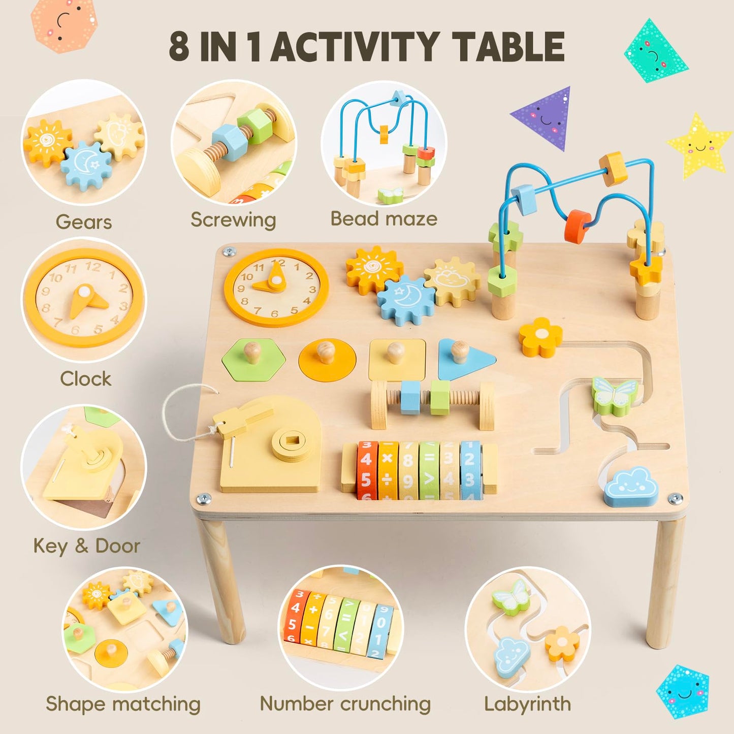 8-in-1 Montessori Activity Table – Macaron Colors & Motor Skills