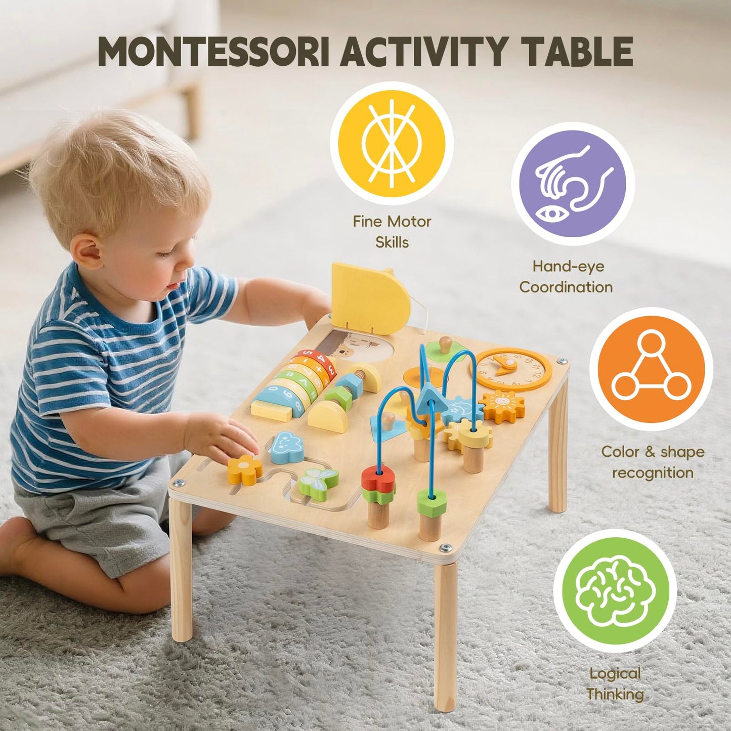 8-in-1 Montessori Activity Table – Macaron Colors & Motor Skills