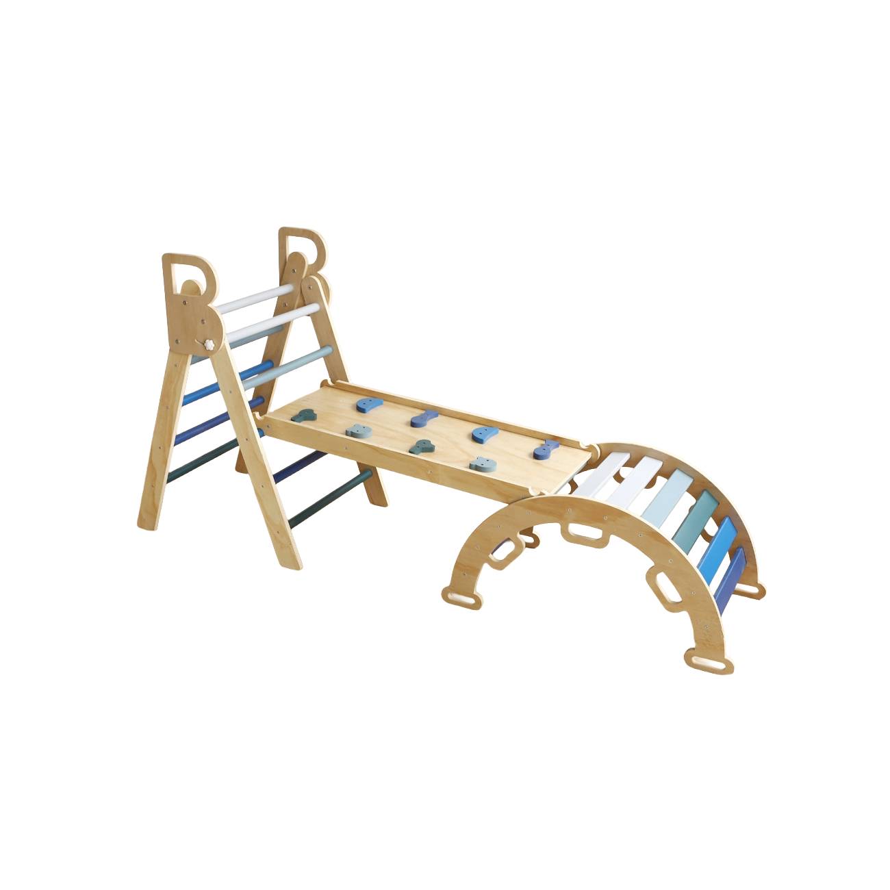 Holz-Kletterdreieck-Spielset mit klappbarer Struktur, Rutschrampe und Schaukelbogen