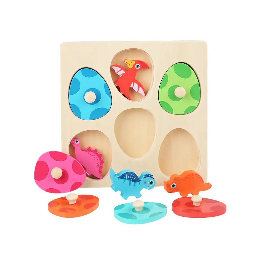 Houten Dinosaurus Eier Kleur Matching Handgreep Puzzel Montessori Vormherkenning Educatief Speelgoed Voor Peuters Fijne Motorische Vaardigheden Training