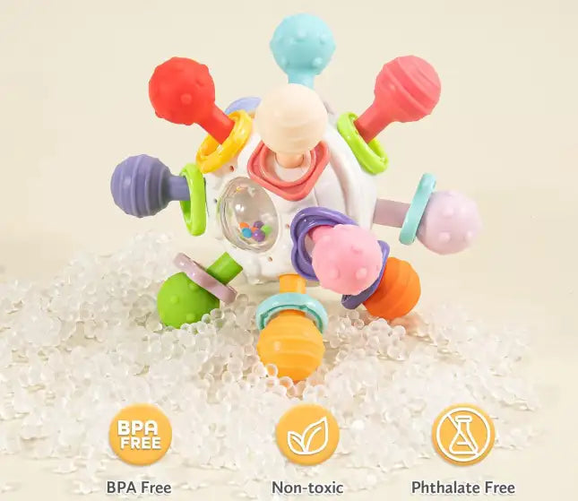 5-in-1 Baby Teething Ring & Sensory Rattle