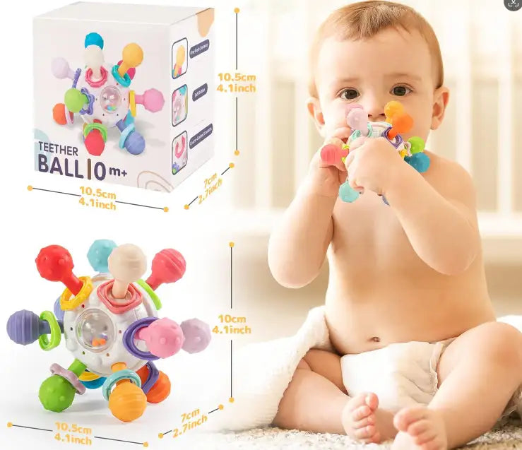 5-in-1 Baby Teething Ring & Sensory Rattle