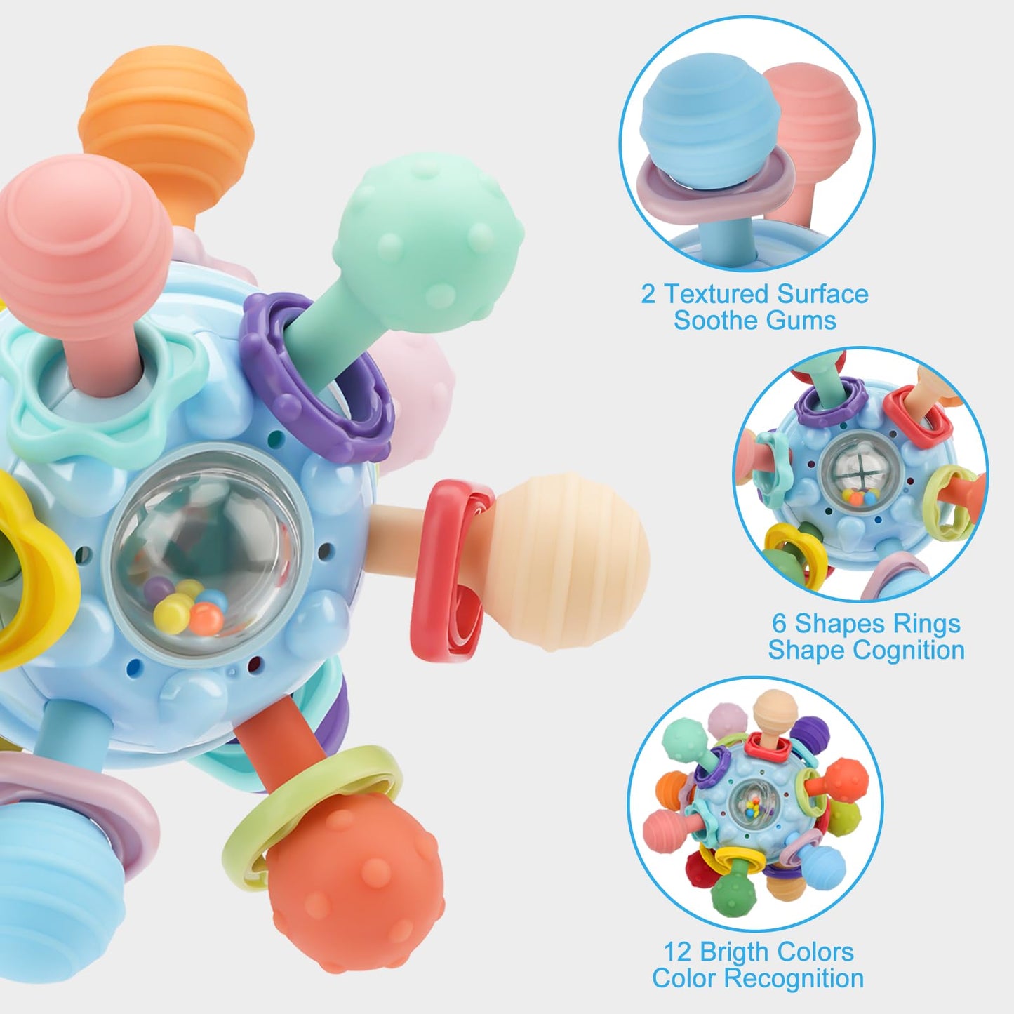 5-in-1 Baby Beißring & Sensorik-Rassel | Must-Have für Entwicklung & unterwegs