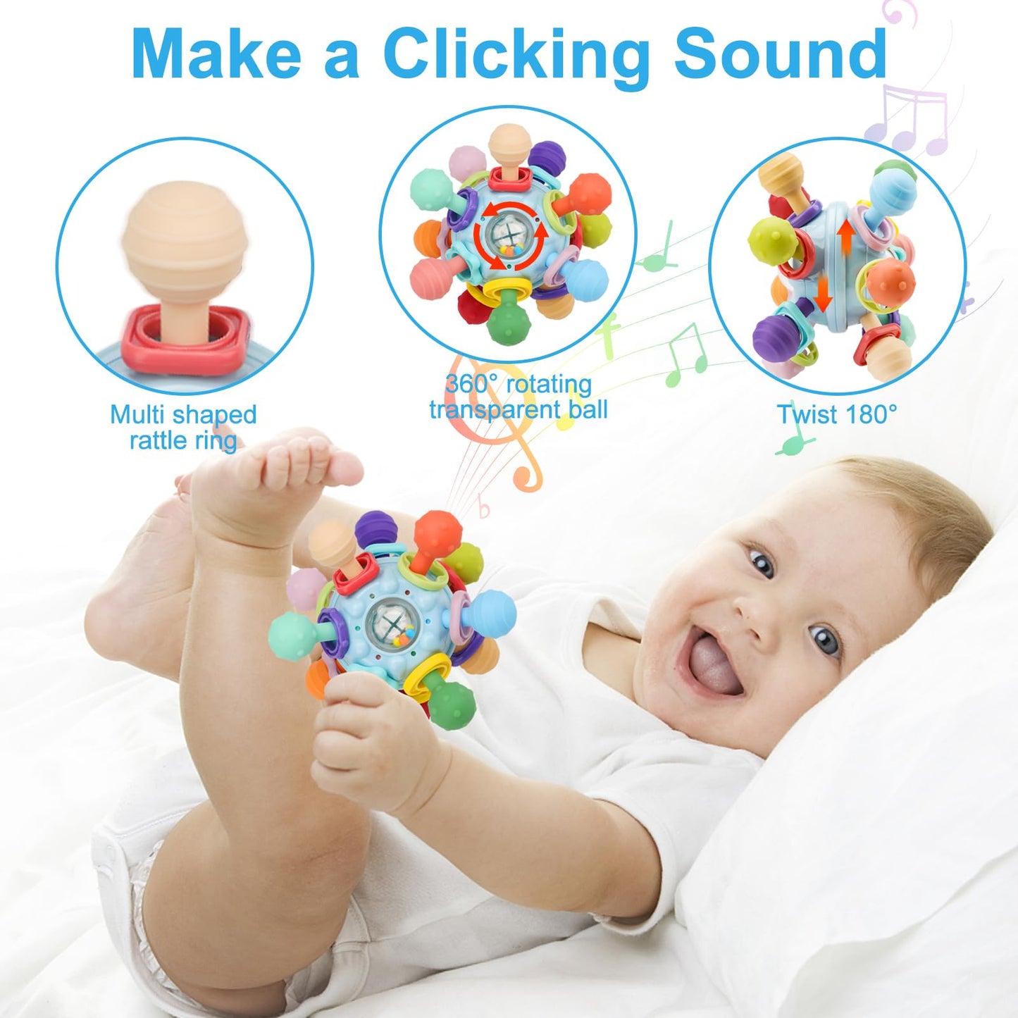 5-in-1 Baby Beißring & Sensorik-Rassel | Must-Have für Entwicklung & unterwegs