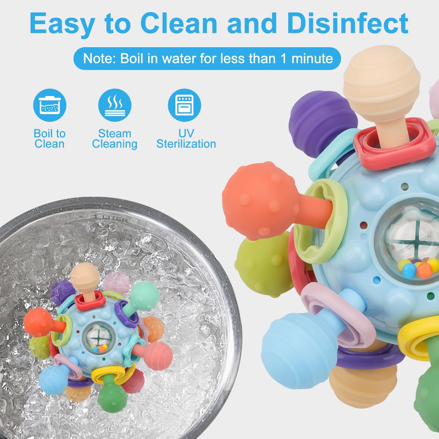 5-in-1 Baby Teething Ring & Sensory Rattle