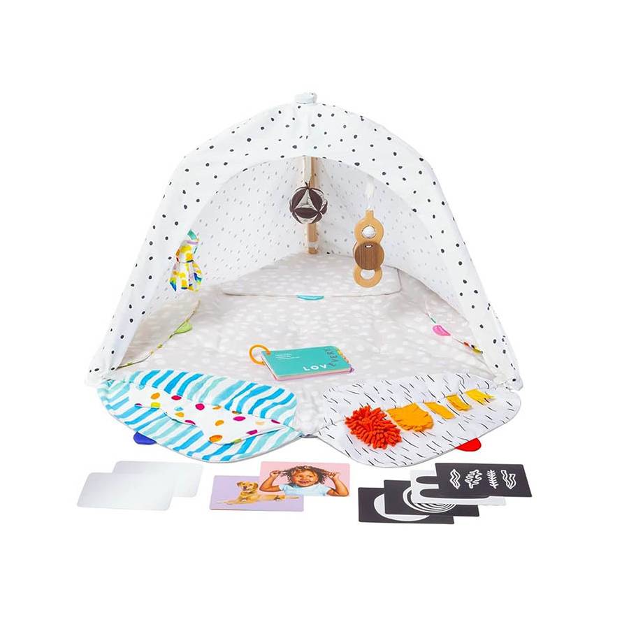 Montessori Wooden Play Gym – 5 Zones & 6 Sensory Toys