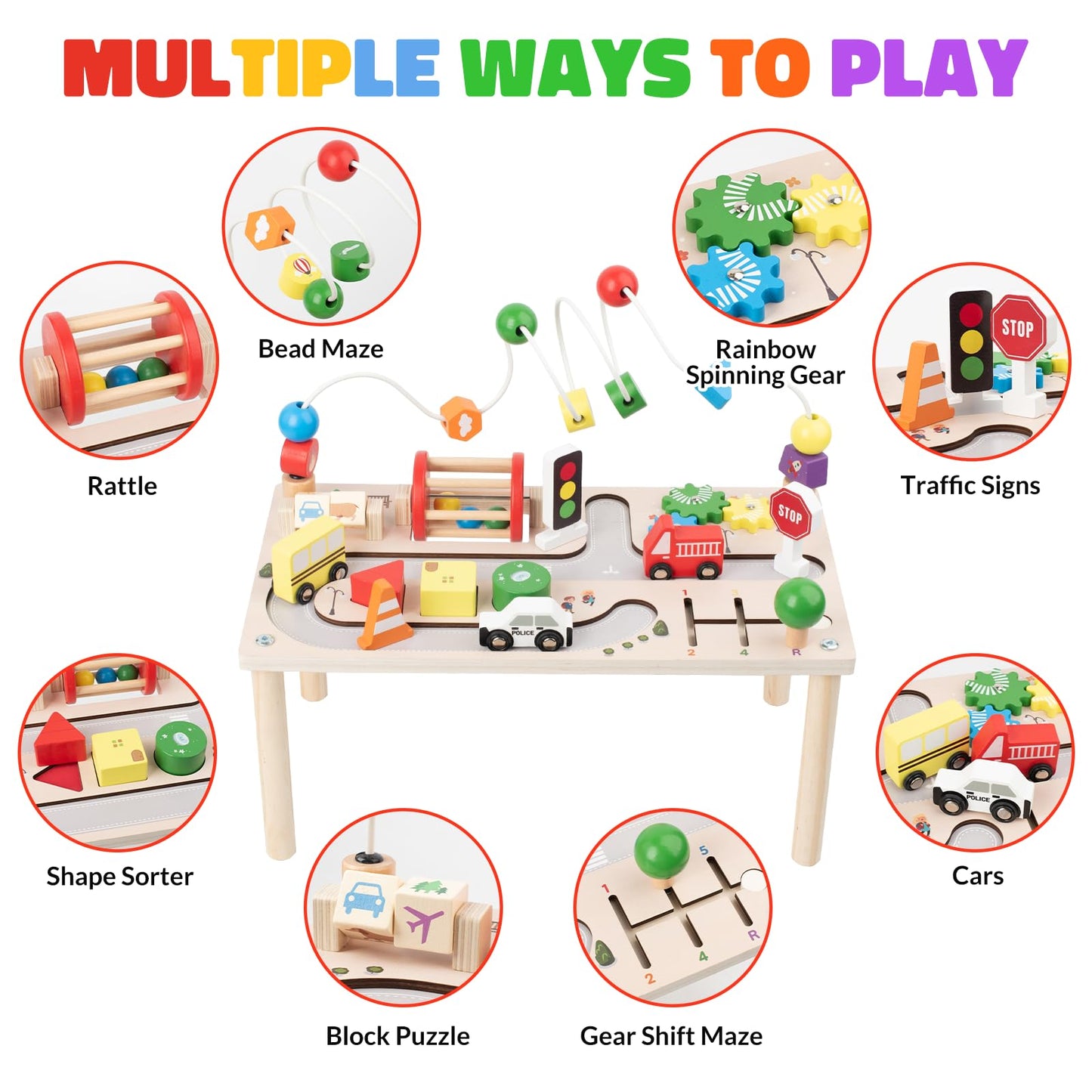 Montessori Spieltisch aus Holz – Motorik Busy Board mit Kugelbahn & Lernspielzeug