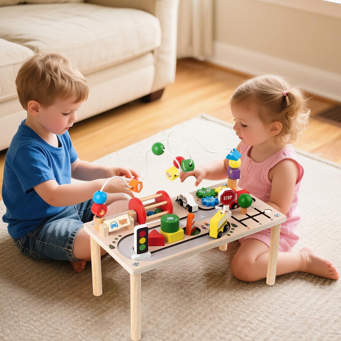 Montessori Spieltisch aus Holz – Motorik Busy Board mit Kugelbahn & Lernspielzeug
