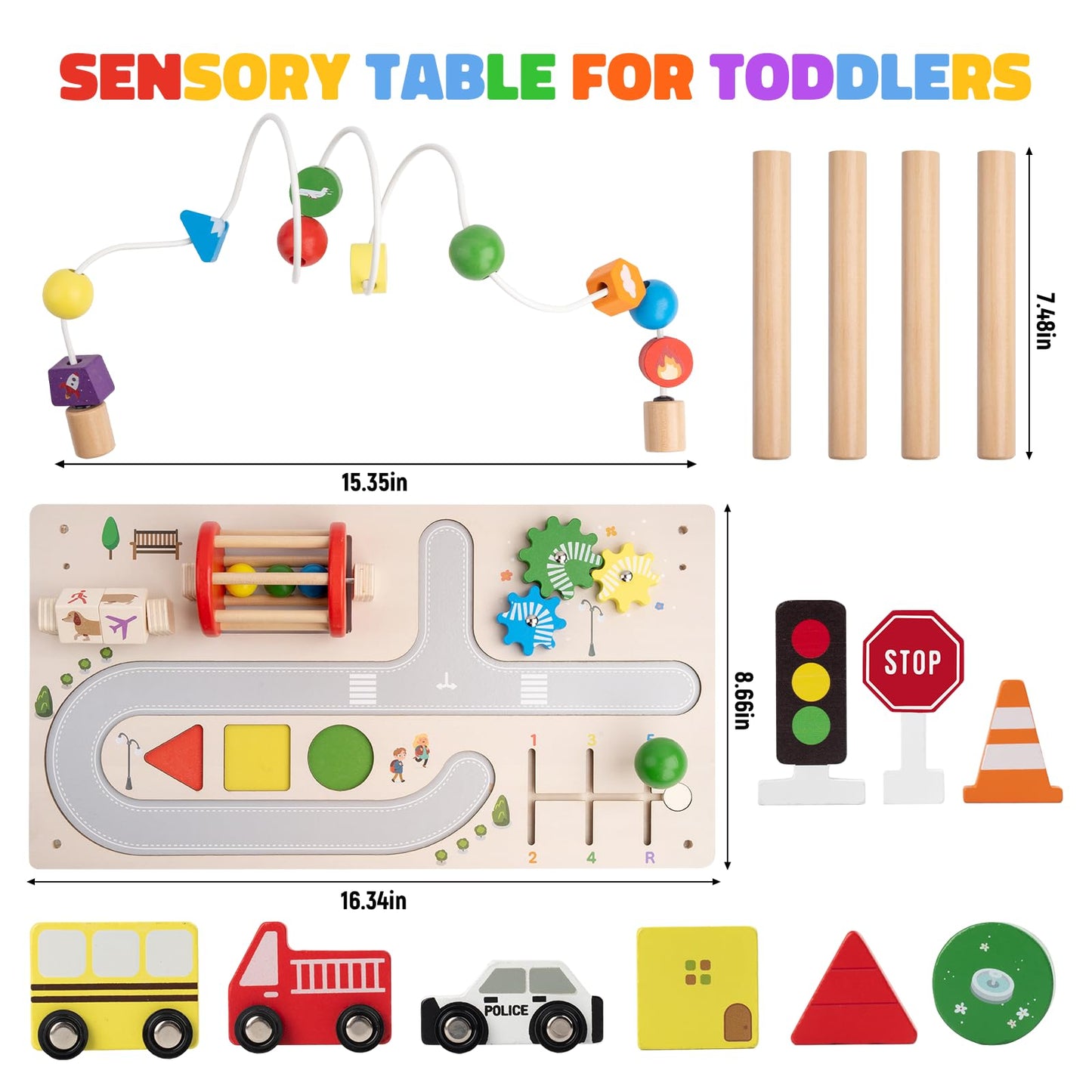 Montessori Spieltisch aus Holz – Motorik Busy Board mit Kugelbahn & Lernspielzeug