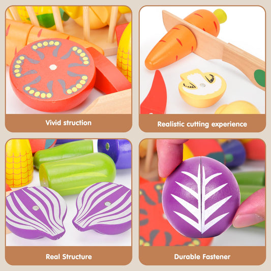 Montessori Wooden Cutting Set – 14-piece Play Vegetables