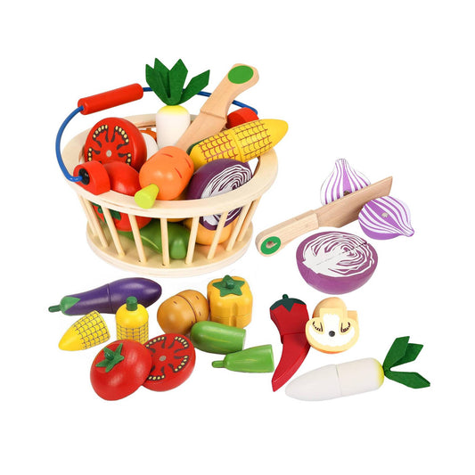 Montessori Wooden Cutting Set – 14-piece Play Vegetables