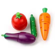 Holz Schneidespielzeug Gemüse – Tomate, Karotte und Aubergine Spielset