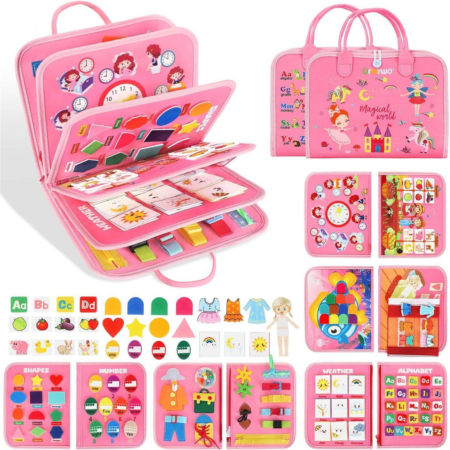 MontessoriLernwelt Busy Board 10-in-1 – Prinzessin, Anziehspiel & Bauernhof, Montessori Busy Book für Kinder 1–4 Jahre