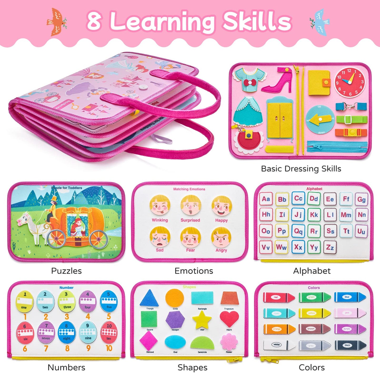 Busy Board Prinzessin – Montessori Busy Book mit Puzzle & Anzieh-Skills, Reisespiel ab 1–4 Jahren – montessorilernwelt