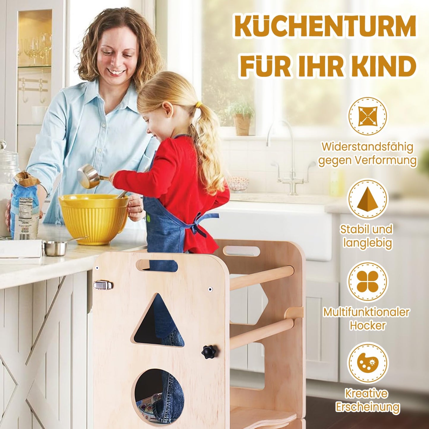 MontessoriLernwelt klappbarer Lernturm 3-in-1 mit Tafel und Tisch – Montessori Küchenhelfer & Tritthocker für Kinder ab 1 Jahr