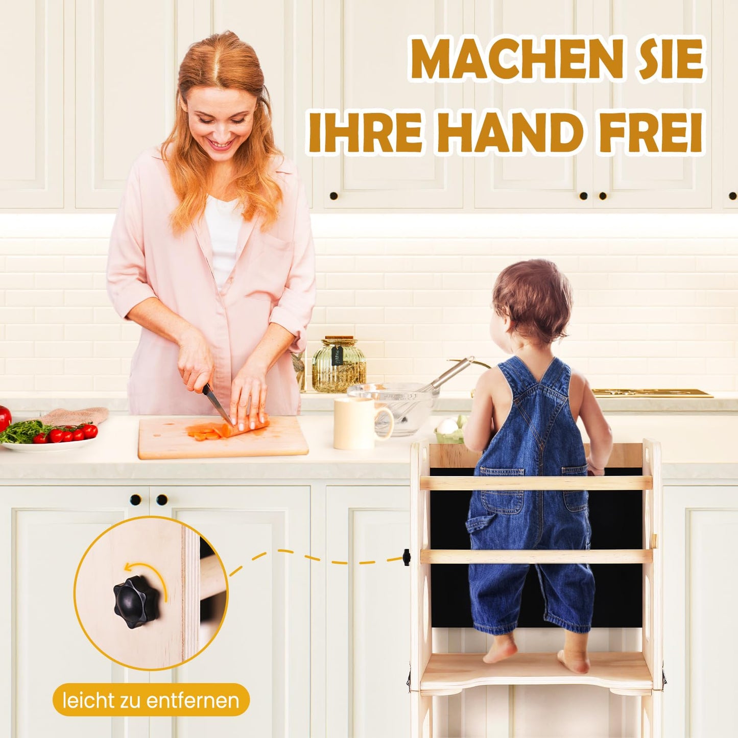MontessoriLernwelt klappbarer Lernturm 3-in-1 mit Tafel und Tisch – Montessori Küchenhelfer & Tritthocker für Kinder ab 1 Jahr