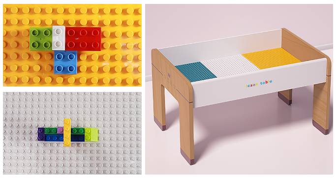 montessoriLernwelt Lego Tisch Detailansicht, Bauplatte für Bausteine