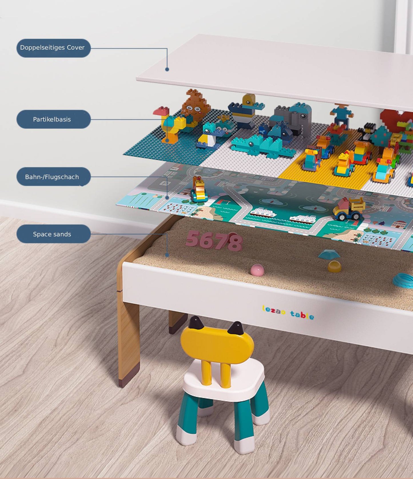 montessoriLernwelt Lego Tisch multifunktional, Montessori Spieltisch aus Holz