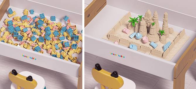 montessoriLernwelt Lego Tisch aufgebaut mit Bausteinen, Kinder spielen