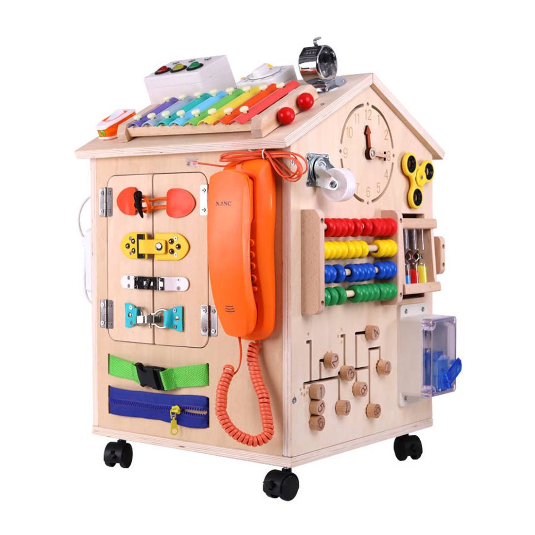 Montessori Holz Busy House – Pädagogisches Sensorik-Spielzeug zur Förderung der Feinmotorik und frühkindlichen Entwicklung