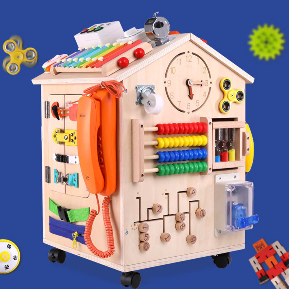 Montessori Holz Busy House – Pädagogisches Sensorik-Spielzeug zur Förderung der Feinmotorik und frühkindlichen Entwicklung