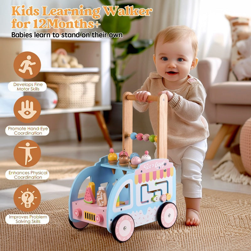 Montessori Lauflernwagen 2in1 Baby Motorikwagen Werkzeugbank Holz