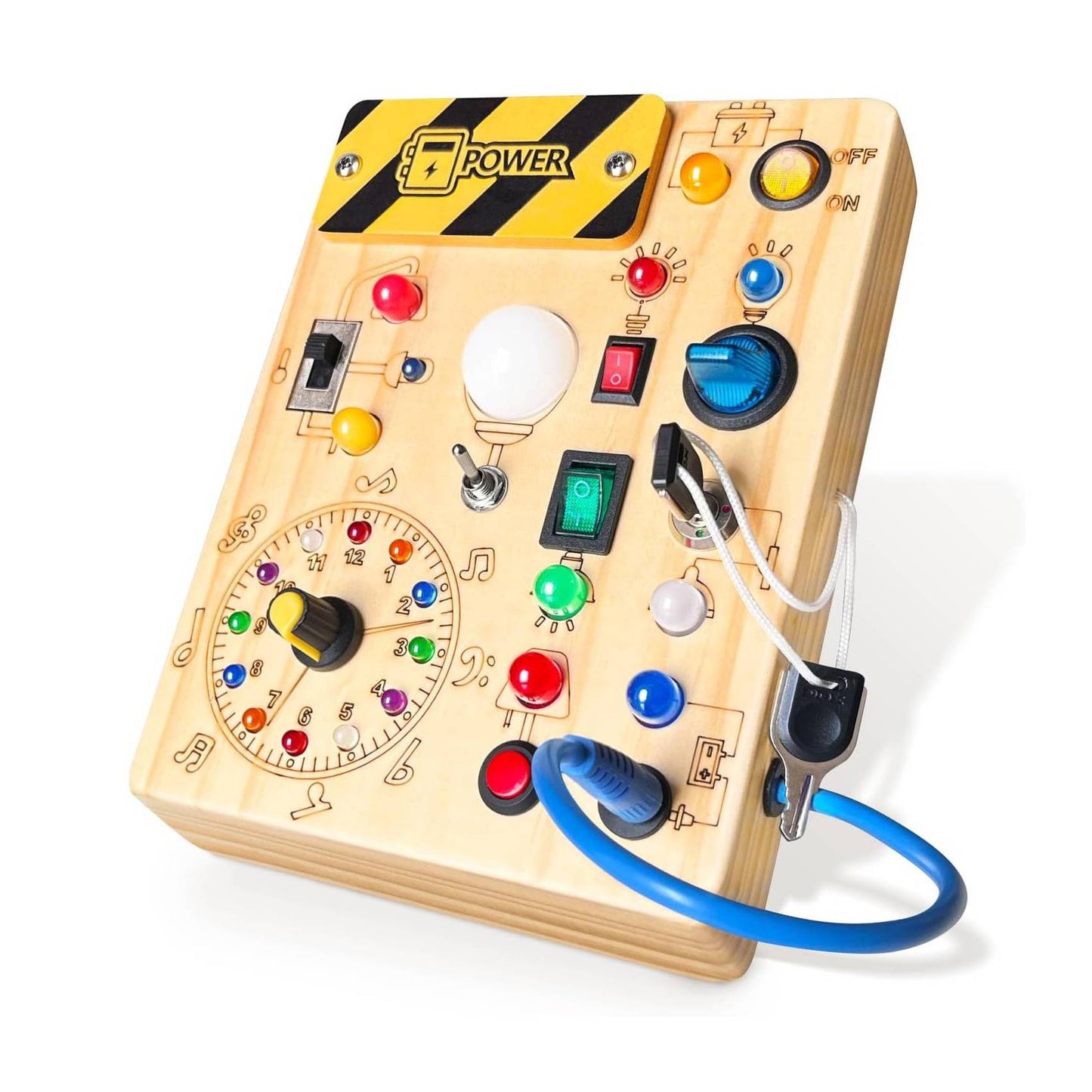 MontessoriLernwelt Busy Board aus Holz mit LED-Lichtern und Schaltern – sensorisches Montessori Aktivitätsboard für Kleinkinder