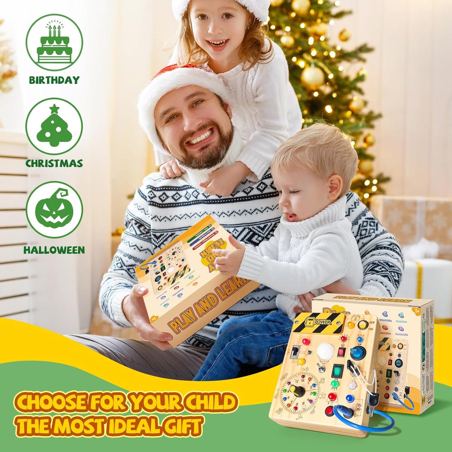 MontessoriLernwelt Busy Board aus Holz mit LED-Lichtern und Schaltern – sensorisches Montessori Aktivitätsboard für Kleinkinder