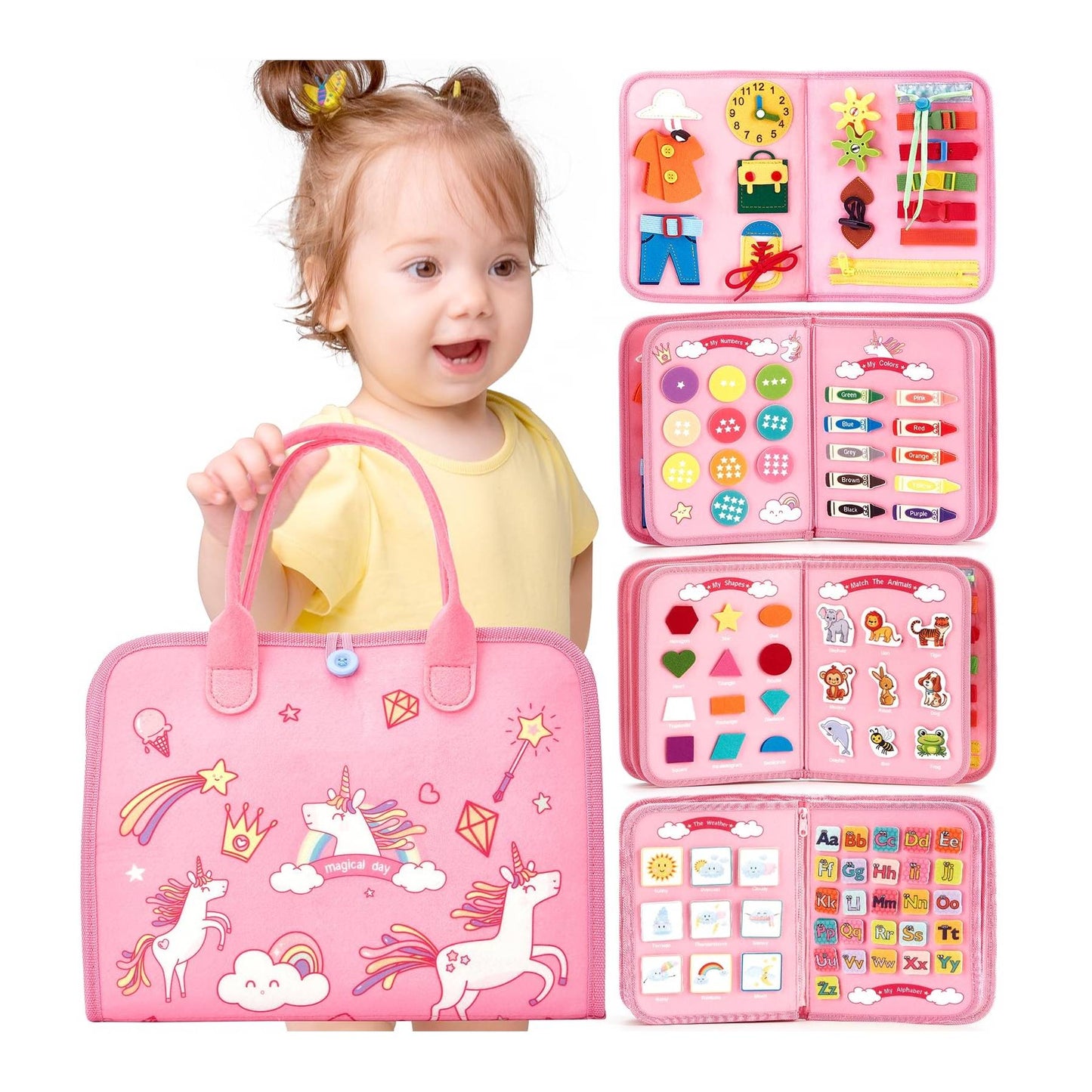 Montessori Busy Board/Quiet Book 8-seitig – Einhorn