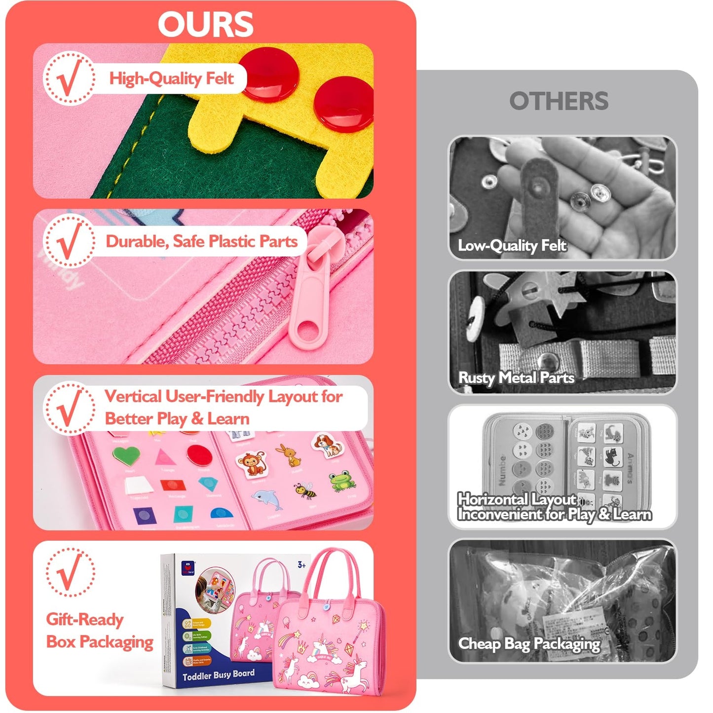 Montessori Busy Board/Quiet Book 8-seitig – Einhorn