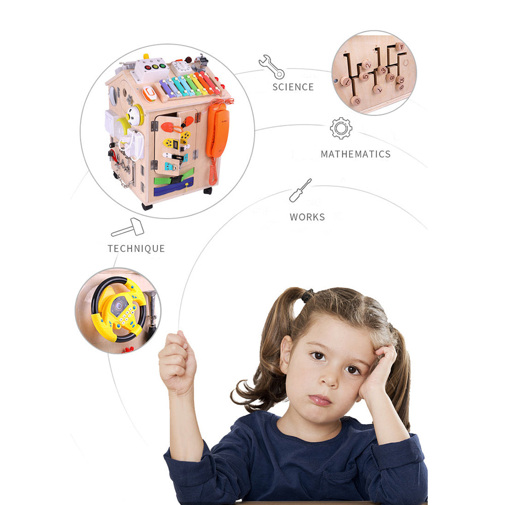 Montessori Holz Busy House – Pädagogisches Sensorik-Spielzeug zur Förderung der Feinmotorik und frühkindlichen Entwicklung