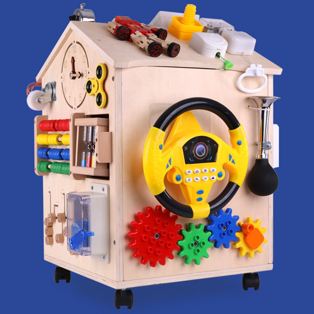 Montessori Holz Busy House – Pädagogisches Sensorik-Spielzeug zur Förderung der Feinmotorik und frühkindlichen Entwicklung