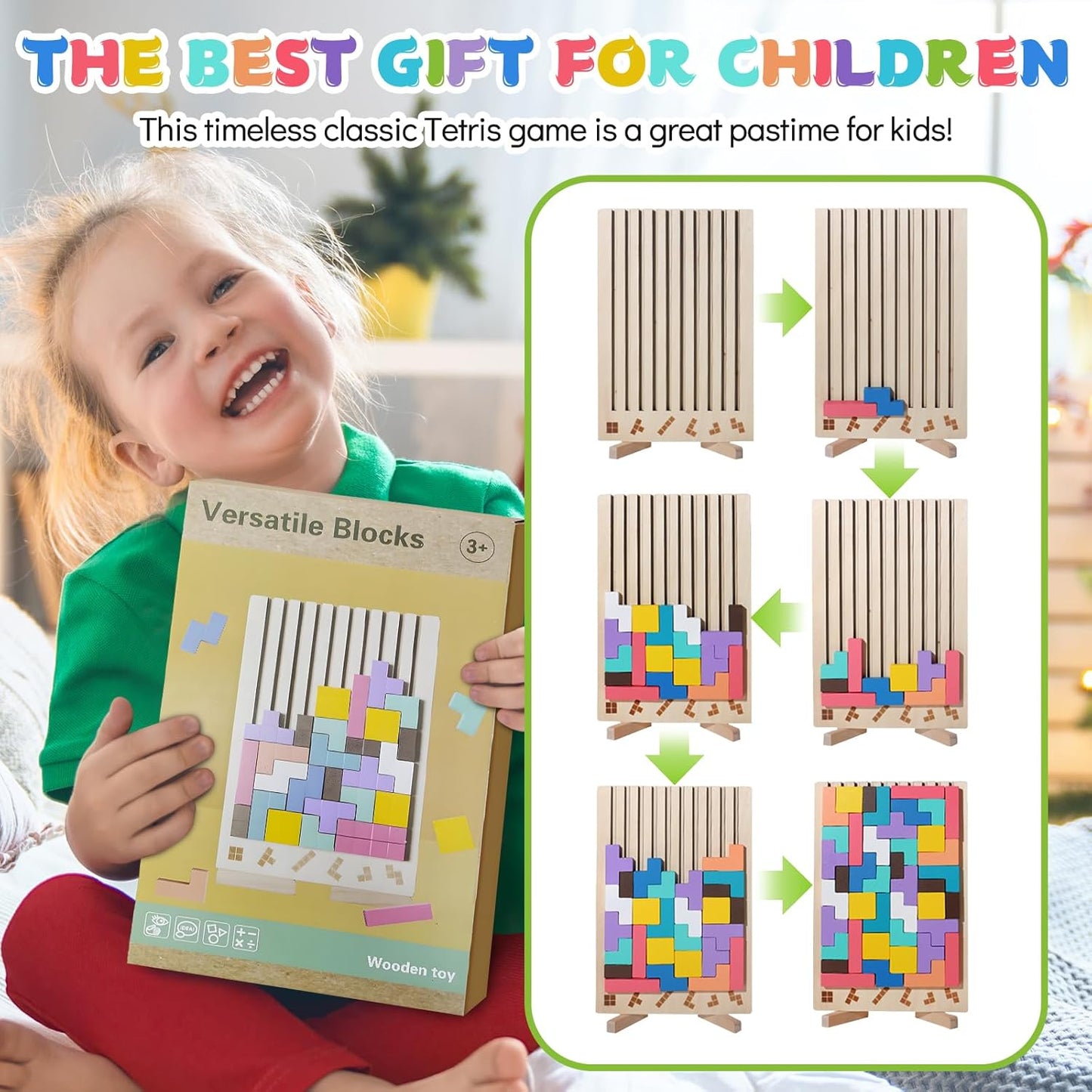 MontessoriLernwelt Montessori Tetris Holzpuzzle Lernspielzeug ab 3 Jahren