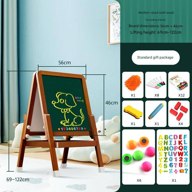 Montessori Kinderstaffelei aus Holz mit höhenverstellbarer Kreidetafel & magnetischem Whiteboard für Kinder