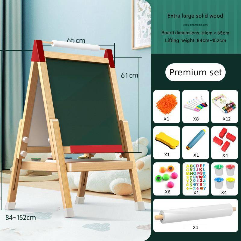 Chevalet Montessori en bois pour enfants – tableau de peinture réglable en hauteur avec tableau blanc et tableau à craie