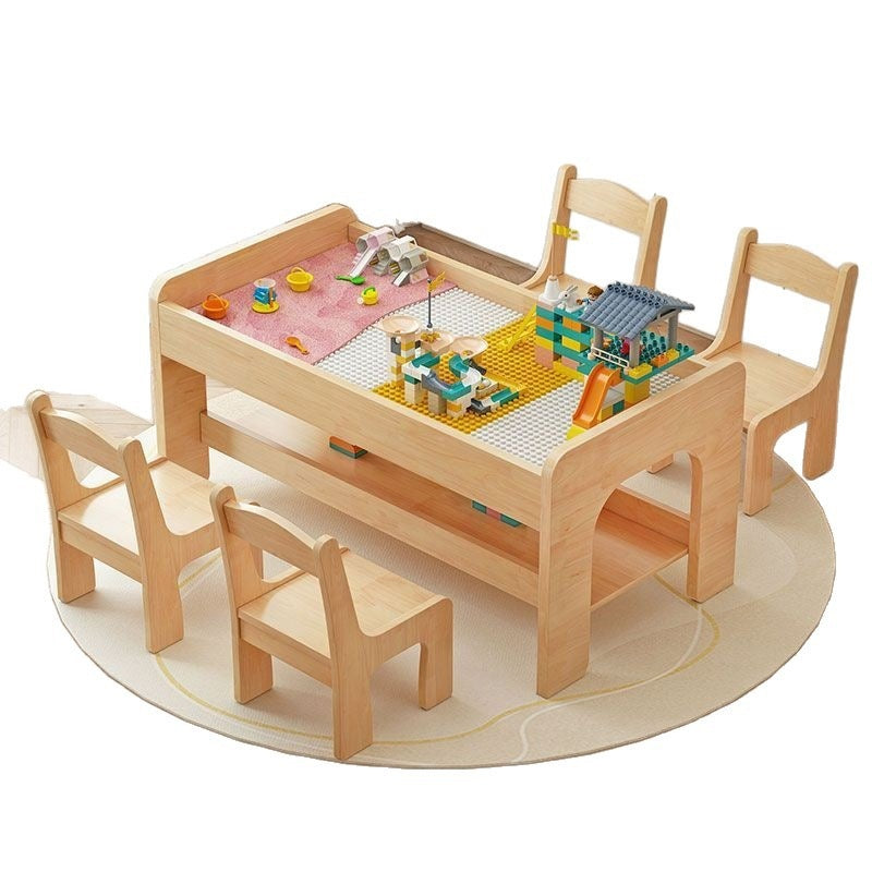 lego tisch mit aufbewahrung Montessori Kinder Spieltisch Holz mit Stauraum und Stühlen – Bautisch Lego kompatibel Kindertisch Spieltisch für Kinder ab 3 Jahre Aktivitätstisch Lernspielzeug – Montessori Lernwelt