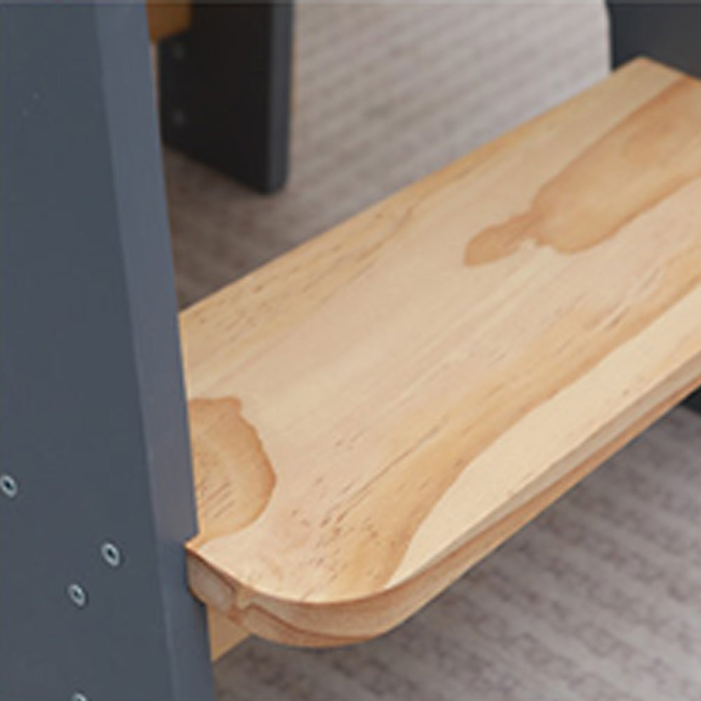 Montessori Lernturm in Grau und Naturholz – sicherer, höhenverstellbarer Tritthocker aus Holz für Kinder