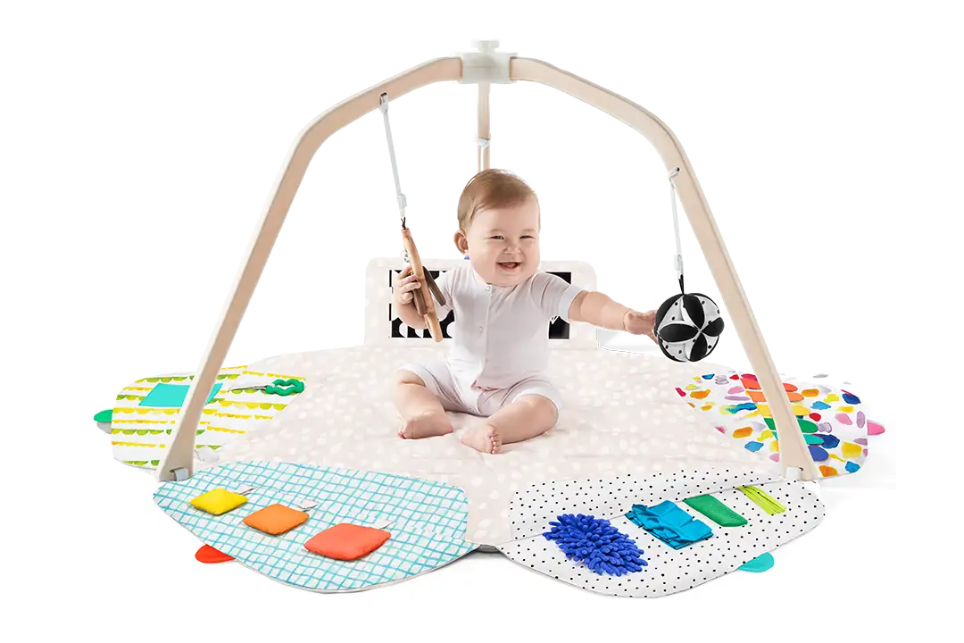 Montessori Wooden Play Gym – 5 Zones & 6 Sensory Toys