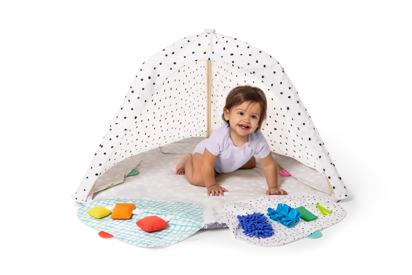 Montessori Wooden Play Gym – 5 Zones & 6 Sensory Toys