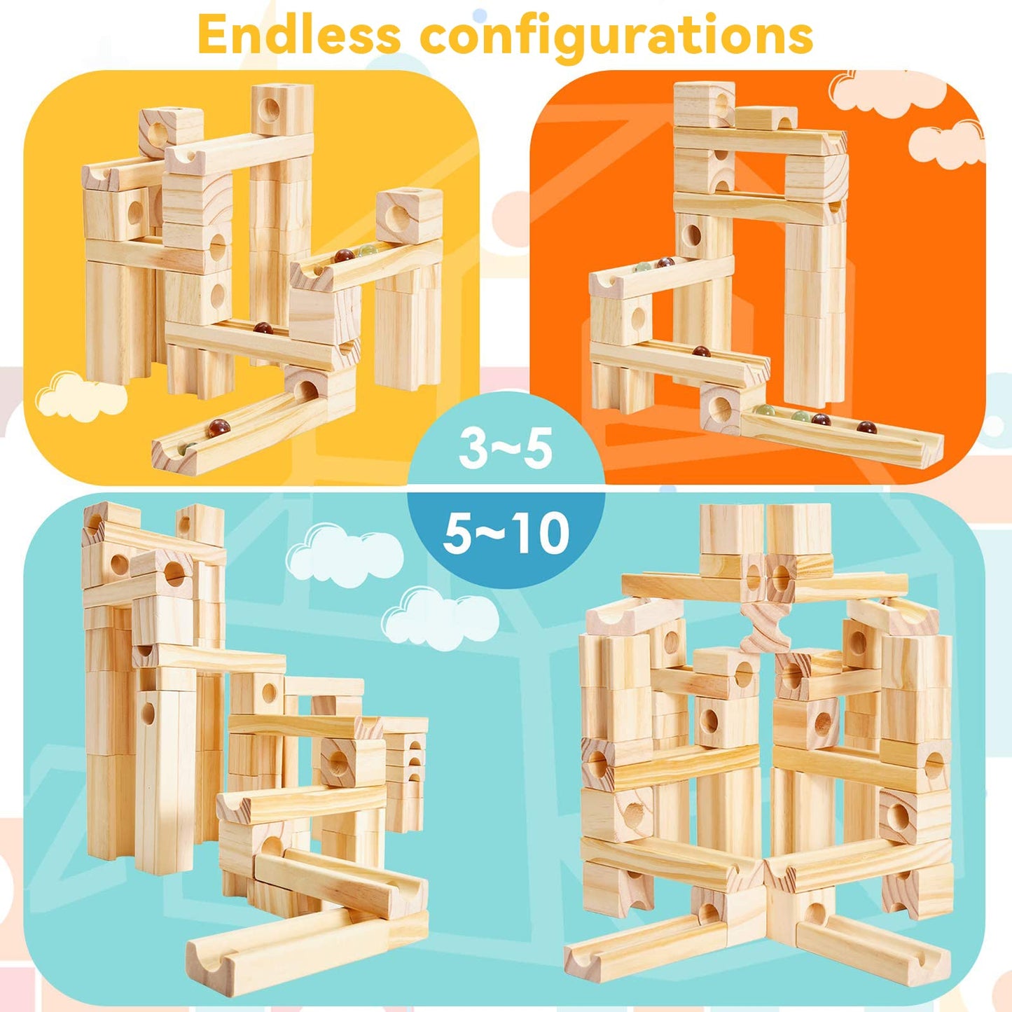 Montessori Murmelbahn aus Naturholz – Kreative 3D-Konstruktion