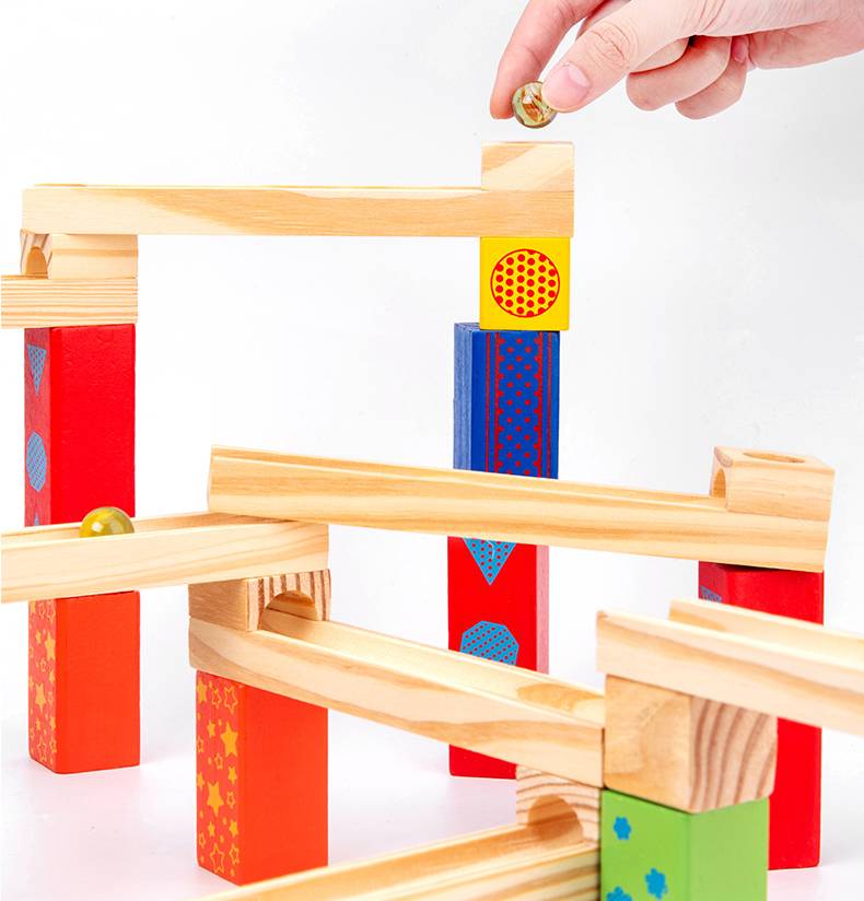 MontessoriLernwelt Murmelbahn Holz – Montessori Kugelbahn visuelles Lernspielzeug für Kinder